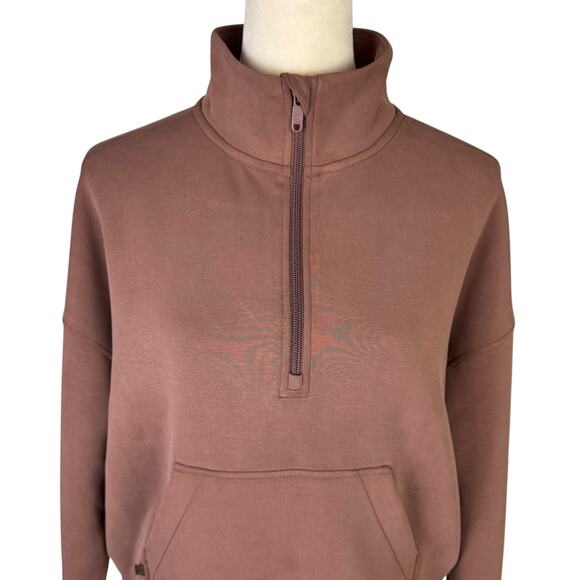 CRZ YOGA M/L SoftAura Brown Half Zip Funnel Neck Pocket Pullover Sweatshirt Top - Picture 6 of 12